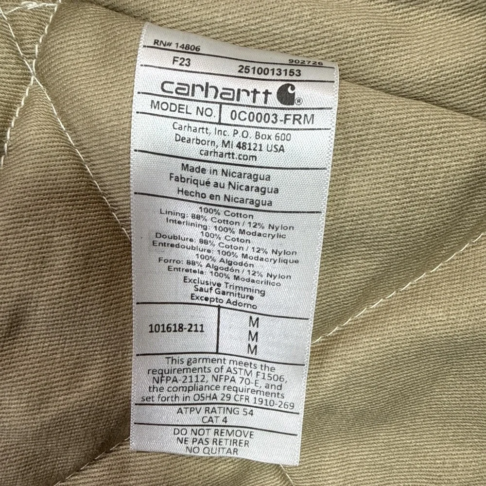 Carhartt Men Loose fit Duck Insulated Traditional FR Quick Coat Brown Med $269